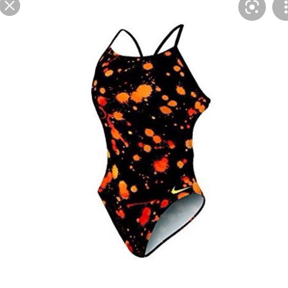 Nike Orange Splatter Paint One piece bathing suit